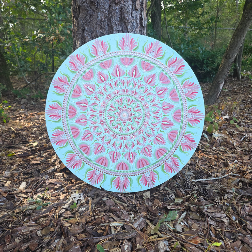 Handgeschilderde Mandala – Axolotl (60 cm)