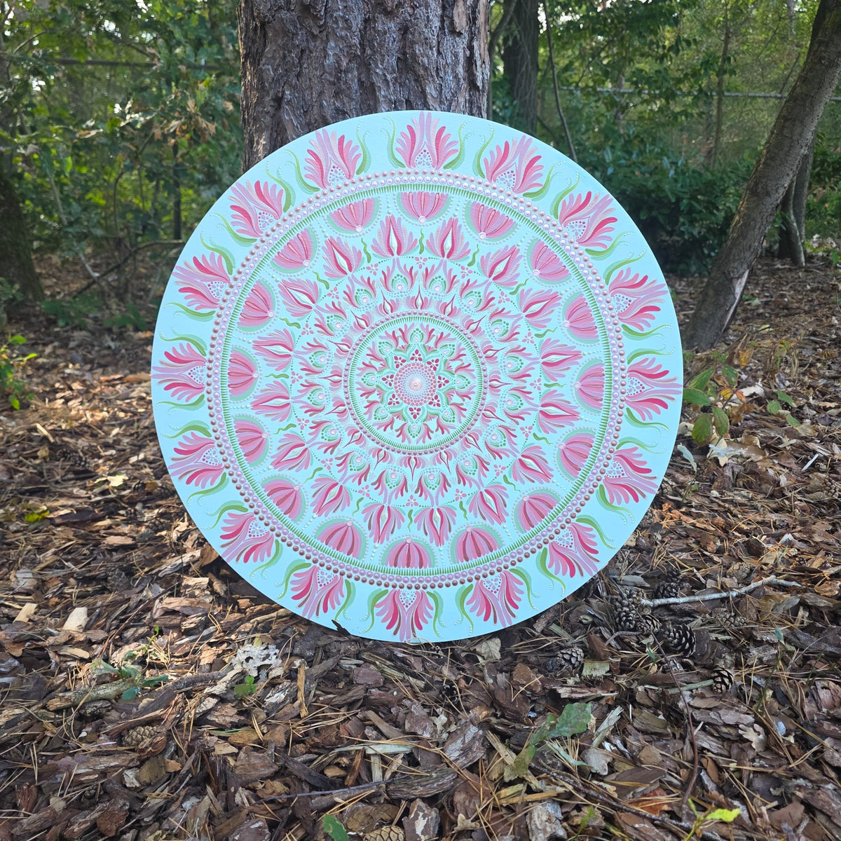 Handgeschilderde Mandala – Axolotl (60 cm)